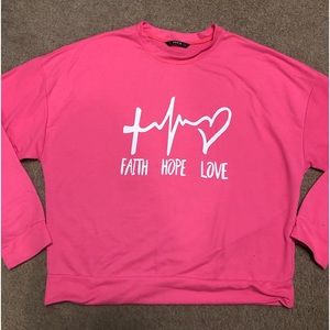 🌸WOMENS “FAITH, HOPE, LOVE” light weight sweat shirt by SHEIN SIZE XL
